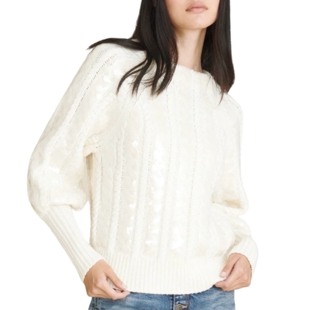 VERONICA BEARD CASHMERE WOOL CABLE KNIT SWEATER S YOLA SEQUIN BALLOON SLV $695